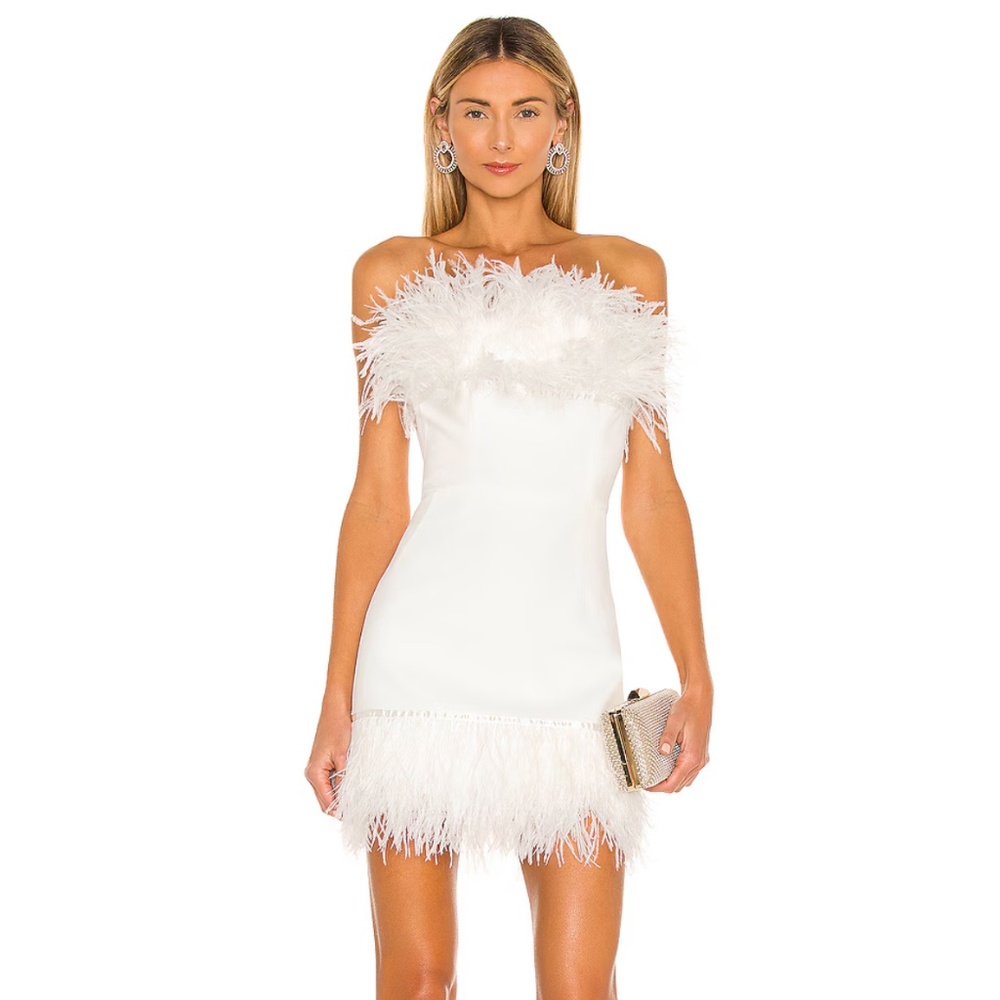 Bronx and Banco XS Lola Blanc Mini Feather Dress in White XS